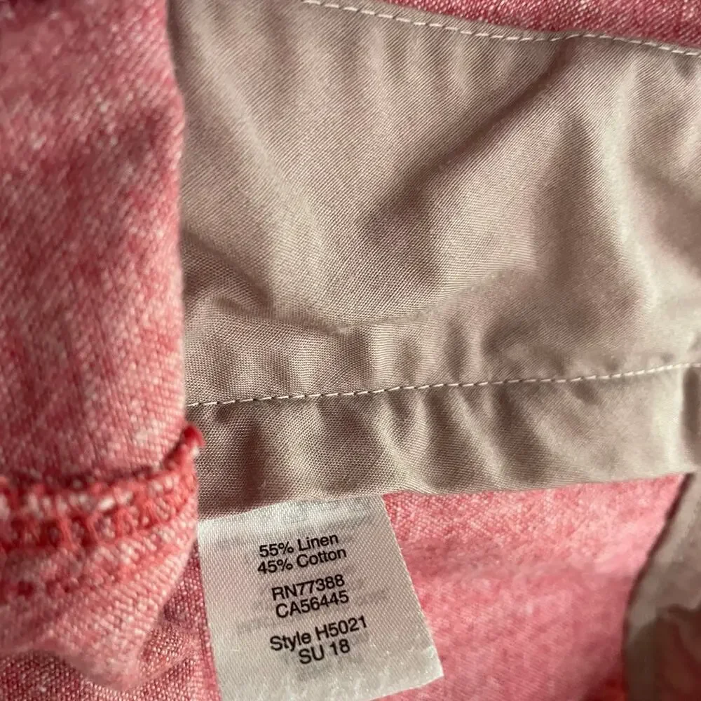 J. Crew Factory Gramercy Shorts Mens 38 Red Cotton Linen Blend Chambray Heather